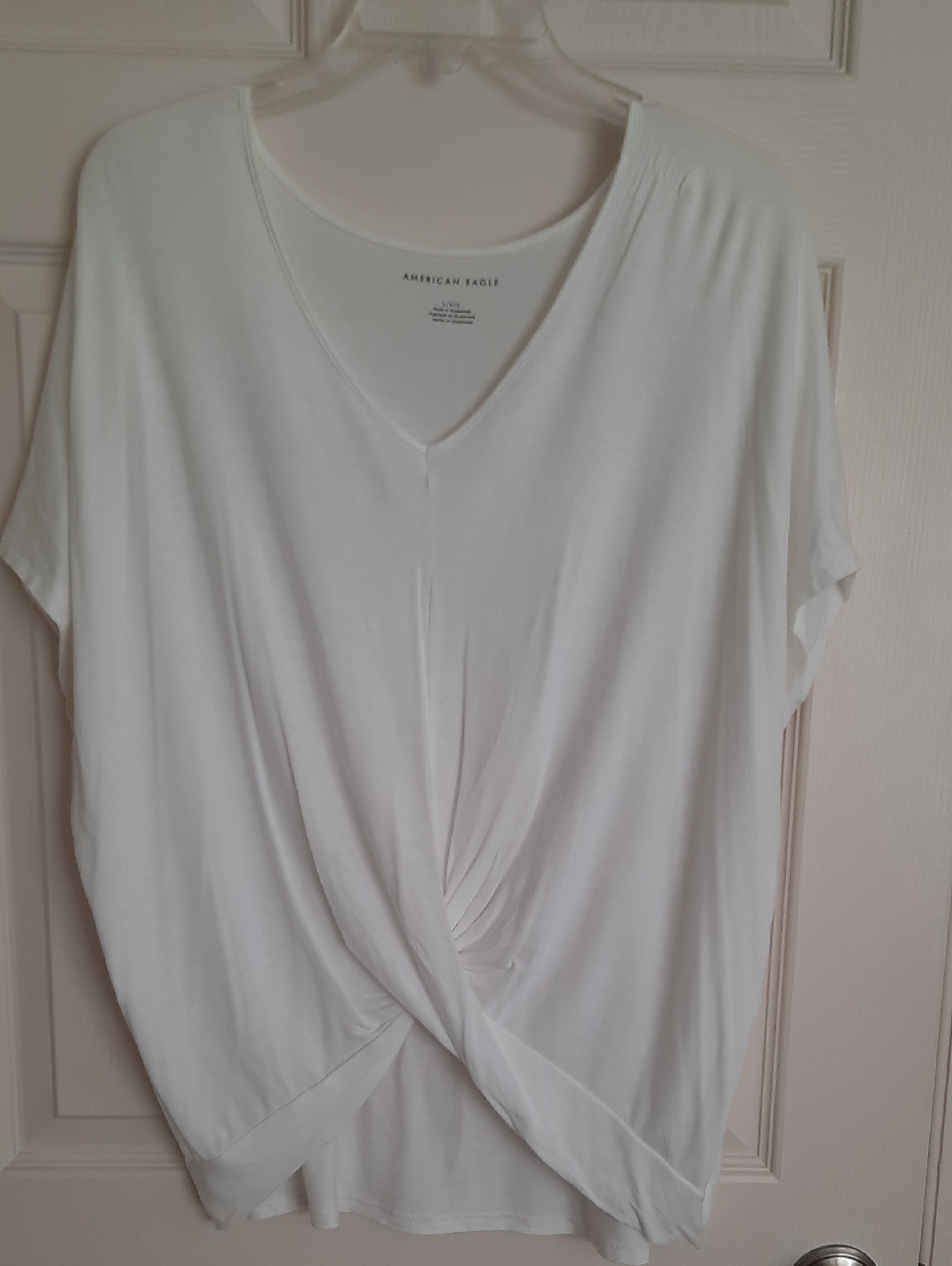 American Eagle Outfitters White Twist-Front V-Neck Draped Tee